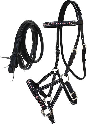 CHALLENGER Horse Western Leather Beaded Bitless Sidepull Bridle Reins 77RS06TR-F in Saudi Arabia
