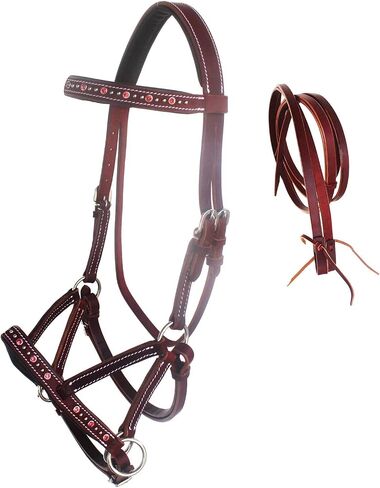 CHALLENGER Horse Western Leather Beaded Bitless Sidepull Bridle Reins 77RS06TR-F in Saudi Arabia