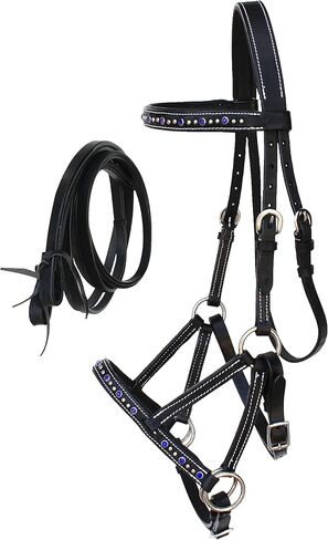 CHALLENGER Horse Western Leather Beaded Bitless Sidepull Bridle Reins 77RS06TR-F in Saudi Arabia