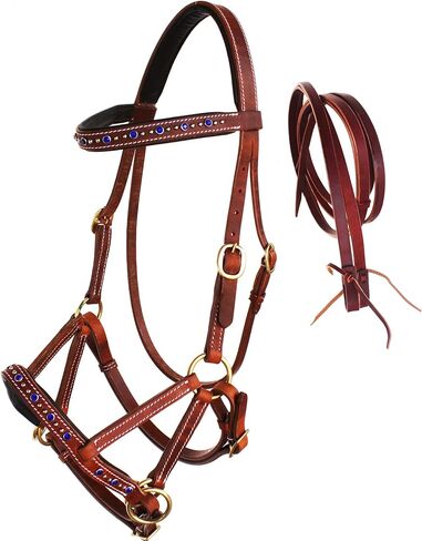 CHALLENGER Horse Western Leather Beaded Bitless Sidepull Bridle Reins 77RS06TR-F in Saudi Arabia