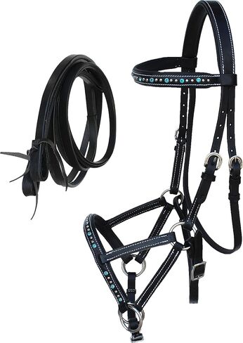 CHALLENGER Horse Western Leather Beaded Bitless Sidepull Bridle Reins 77RS06TR-F in Saudi Arabia