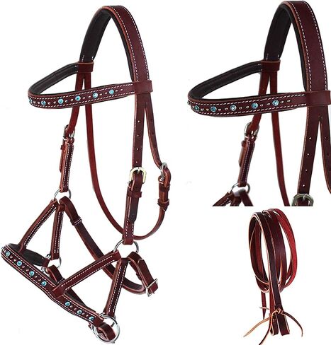 CHALLENGER Horse Western Leather Beaded Bitless Sidepull Bridle Reins 77RS06TR-F in Saudi Arabia