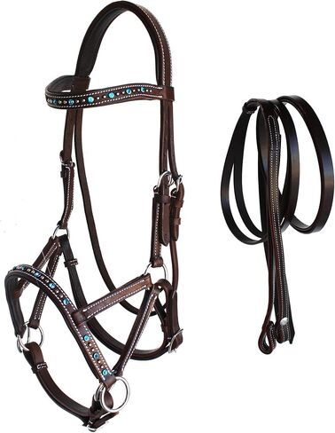CHALLENGER Horse Western Leather Beaded Bitless Sidepull Bridle Reins 77RS06TR-F in Saudi Arabia