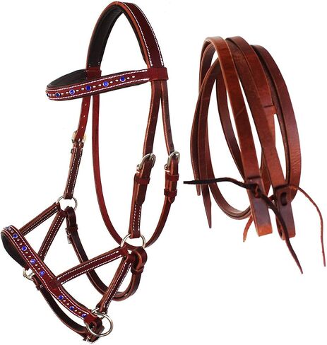 CHALLENGER Horse Western Leather Beaded Bitless Sidepull Bridle Reins 77RS06TR-F in Saudi Arabia