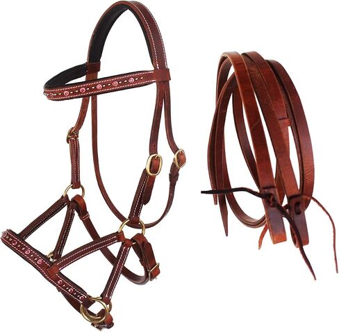 CHALLENGER Horse Western Leather Beaded Bitless Sidepull Bridle Reins 77RS06TR-F in Saudi Arabia