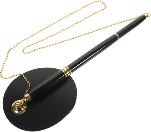 Secure Desktop Pen with Chain and Adhesive Base Multi Function Business Writing Pen for Bank Counters and Office Use Abs Stainless Steel Construction Quick Dry Ink Black with Gold in Saudi Arabia
