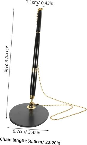 Secure Desktop Pen with Chain and Adhesive Base Multi Function Business Writing Pen for Bank Counters and Office Use Abs Stainless Steel Construction Quick Dry Ink Black with Gold in Saudi Arabia
