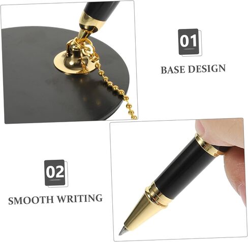 Secure Desktop Pen with Chain and Adhesive Base Multi Function Business Writing Pen for Bank Counters and Office Use Abs Stainless Steel Construction Quick Dry Ink Black with Gold in Saudi Arabia