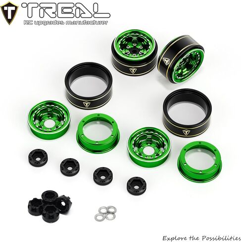 TREAL 1.0 Beadlock Wheels Aluminium Rims for SCX24 TRX4M FCX24 1/24 1/18 RC Crawler -type H (Blue) in Kuwait