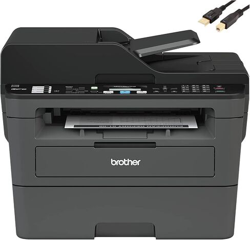 Brother MFC L26 Series All-in-One Laser Monochrome Printer, Print, Copy, Scan, Fax - 26 ppm, 2400 x 600 dpi, 250 Sheets, Wireless, Mobile Printing, Auto 2-Sided Printing, with MTC Printer Cable in Saudi Arabia