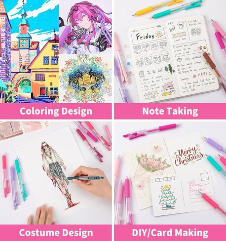 Gel Pens For Coloring, 90 Colors Retractable Colored Pens for Black Paper & White Paper, 0.7mm Fine Point Colorful Pens for Coloring, Writing, Drawing, Journaling, Note Taking, School, Office, Home in Kuwait