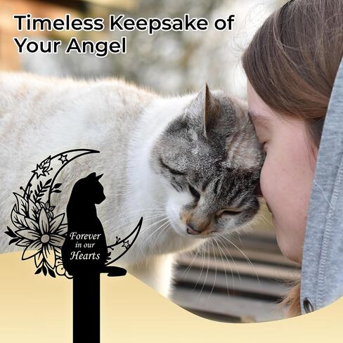 Cat Grave Marker Outdoor Memorial – 12in Metal Pet Memorial Plaque with Garden Moon Cat, Weatherproof Headstone for Yard or Indoor Tribute, Sympathy Gift for Loss of Pet in Saudi Arabia