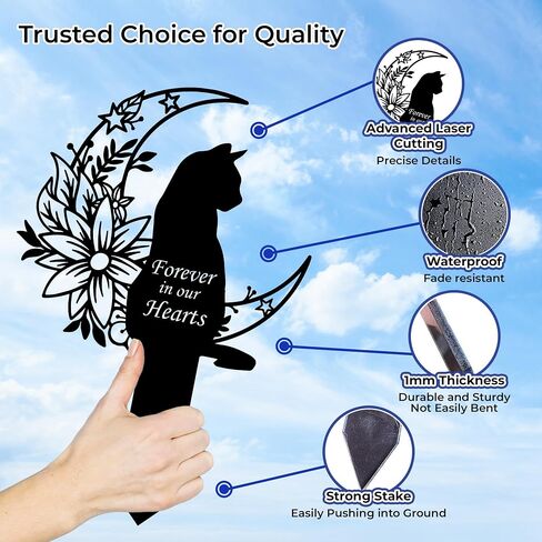 Cat Grave Marker Outdoor Memorial – 12in Metal Pet Memorial Plaque with Garden Moon Cat, Weatherproof Headstone for Yard or Indoor Tribute, Sympathy Gift for Loss of Pet in Saudi Arabia