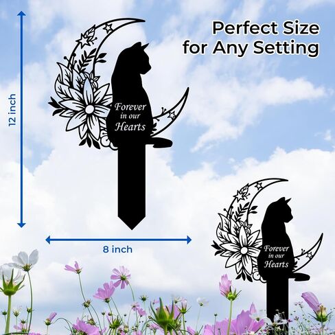Cat Grave Marker Outdoor Memorial – 12in Metal Pet Memorial Plaque with Garden Moon Cat, Weatherproof Headstone for Yard or Indoor Tribute, Sympathy Gift for Loss of Pet in Saudi Arabia