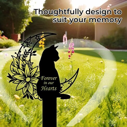 Cat Grave Marker Outdoor Memorial – 12in Metal Pet Memorial Plaque with Garden Moon Cat, Weatherproof Headstone for Yard or Indoor Tribute, Sympathy Gift for Loss of Pet in Saudi Arabia