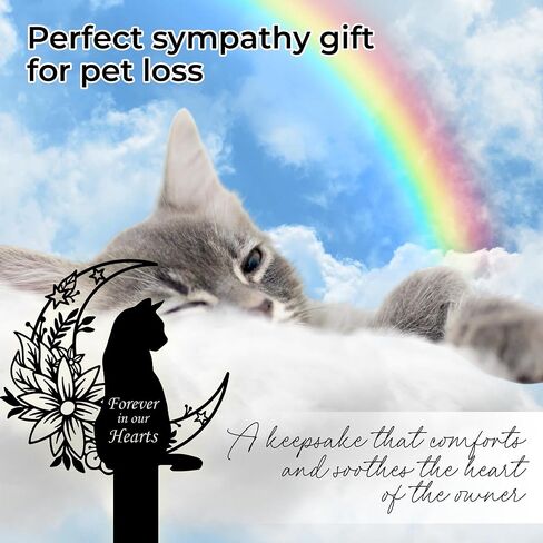 Cat Grave Marker Outdoor Memorial – 12in Metal Pet Memorial Plaque with Garden Moon Cat, Weatherproof Headstone for Yard or Indoor Tribute, Sympathy Gift for Loss of Pet in Saudi Arabia