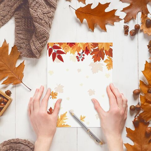 AnyDesign 60 Sheets Fall Stationery Letterhead Paper Autumn Maple Leaves Letter Writing Paper for Thanksgiving Wedding Invitation Printing Notes, 8.5 x 11 Inch, Single-Sided in Saudi Arabia