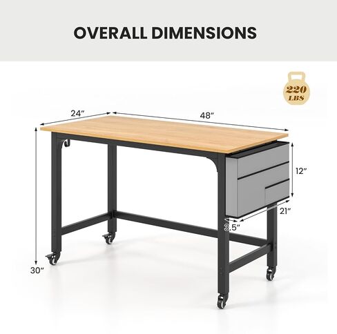 GOFLAME 4ft Conference Table, Mobile Home Office Computer Desk, Meeting Room Table w/Detachable Storage Bag & 2 Headphone Hooks, Rolling Seminar Boardroom Table on Wheels, Black + Rustic Brown in Saudi Arabia