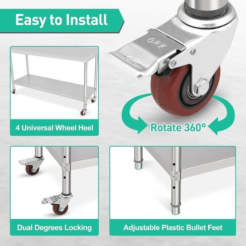Stainless Steel Kitchen Prep Table - Nsf Commercial Work Table 72 x 30 x 35 Inches With Undershelf, Heavy Duty for Kitchen, Restaurant, Hotel, Silver in Kuwait