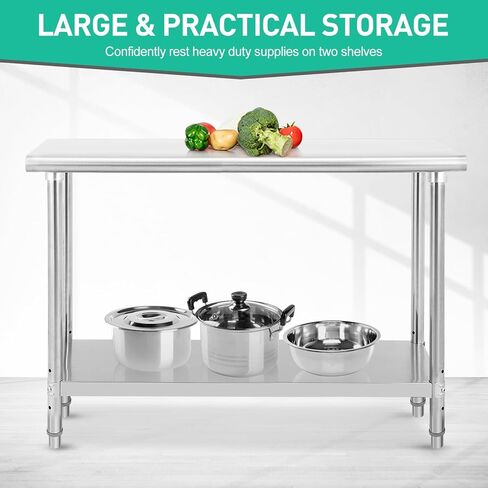 Stainless Steel Kitchen Prep Table - Nsf Commercial Work Table 72 x 30 x 35 Inches With Undershelf, Heavy Duty for Kitchen, Restaurant, Hotel, Silver in Kuwait