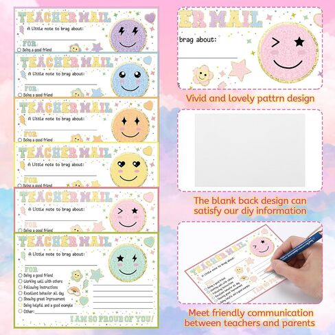 Eersida 60 Pcs Colorful Smile Face Teacher Mail Notes to Parents Classroom Good Behavior Incentive Card Teacher Motivational Postcard to Send Home for Preschool Kindergarten Elementary School Supplies in Saudi Arabia