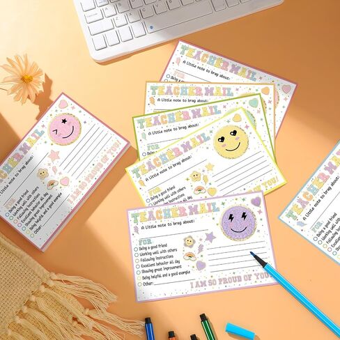 Eersida 60 Pcs Colorful Smile Face Teacher Mail Notes to Parents Classroom Good Behavior Incentive Card Teacher Motivational Postcard to Send Home for Preschool Kindergarten Elementary School Supplies in Saudi Arabia