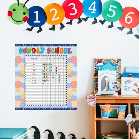 yeaqee 12 PCS مخططات حضور مدرسة الأحد مع ملصقات سلوكيات مكافأة الحوافز للفصول الدراسية المسيحية 17 × 16 بوصة محو جاف للمدرسة الدينية تتبع المدارس الدينية (أصفر) in Saudi Arabia