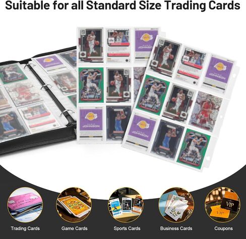 9 Pockets Trading Card Binder, HYMENEX 900 Pockets Baseball Card Binder with Sleeves and Zipper for Game Sports Cards and Kids Organized (Black) in Saudi Arabia