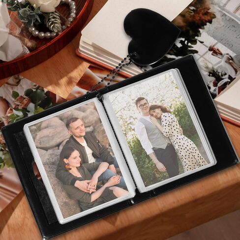 Mini Photocard Binder, 3 Inch Black Mini Photo Album Heart Hollow Card Binders with 32 Pockets Mirror-Like Photocard Binder with Pendant in Saudi Arabia
