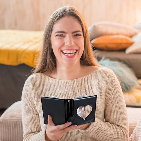 Mini Photocard Binder, 3 Inch Black Mini Photo Album Heart Hollow Card Binders with 32 Pockets Mirror-Like Photocard Binder with Pendant in Saudi Arabia