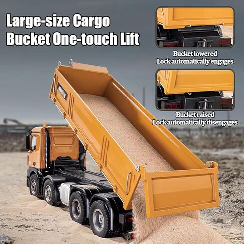 1:14 Scale RC Dump Truck ، 4WD 2.4GHz RC Truck مع مقطورة ، مركبة بناء 12CH RC مع الخفيفة والصوت ، التوجيه رباعي العجلات ، سيارة RC لعبة عيد ميلاد Boy Girl ، in Kuwait