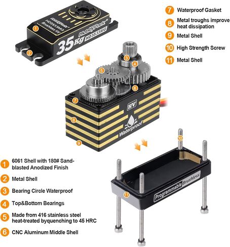 Hobbypark مقاوم للماء RC عزم الدوران عزم الدوران عزم الفرشاة المعادن الرقمية الرقمية المصنفة الألومنيوم ل 1/8 1/10 RC Crawler SCX10 TRX4 in Kuwait