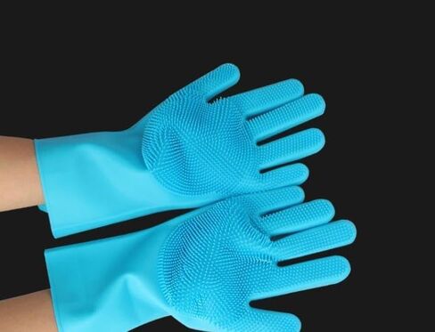 Upgraded Pet Grooming Gloves, Bite Resistant & Silicone Gloves for Shedding, Bathing, Massaging – Fit Dogs and Cats, Blue in Saudi Arabia