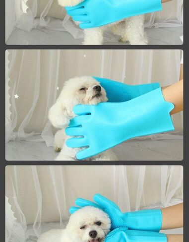 Upgraded Pet Grooming Gloves, Bite Resistant & Silicone Gloves for Shedding, Bathing, Massaging – Fit Dogs and Cats, Blue in Saudi Arabia
