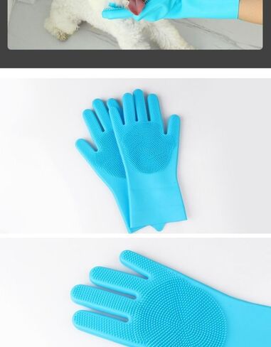 Upgraded Pet Grooming Gloves, Bite Resistant & Silicone Gloves for Shedding, Bathing, Massaging – Fit Dogs and Cats, Blue in Saudi Arabia