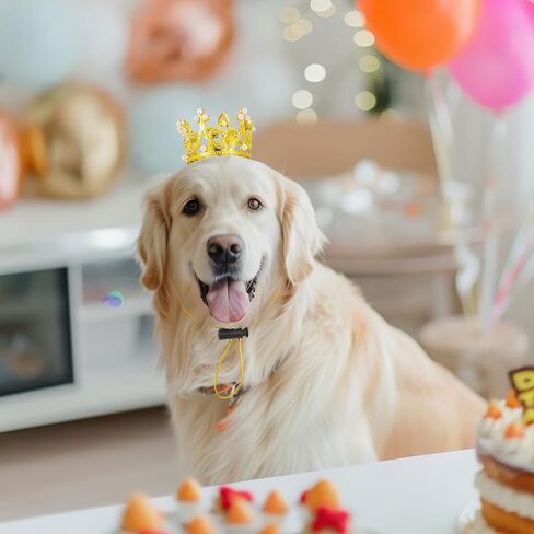 2pcs Pet Crown Crown Crown for Drage Dogs ، Gold Silver Rhinestone Faux Pearl Crown Tiara مع قبعة حزام قابلة للتعديل لحفل عيد ميلاد Photo Photo Prop in Kuwait