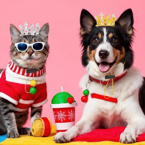 2pcs Pet Crown Crown Crown for Drage Dogs ، Gold Silver Rhinestone Faux Pearl Crown Tiara مع قبعة حزام قابلة للتعديل لحفل عيد ميلاد Photo Photo Prop in Kuwait