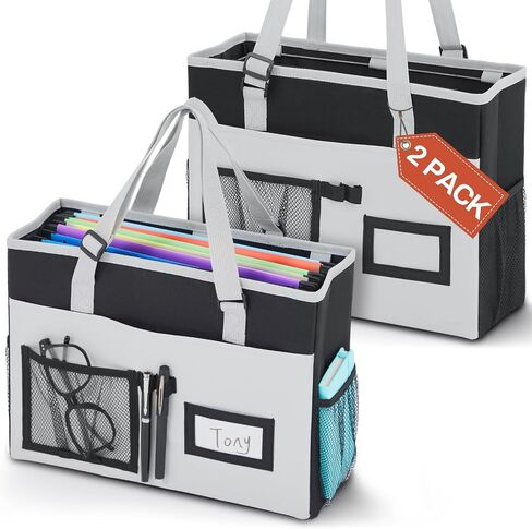 2 Pack File Folder Organizer Box Hanging File Tote Bag with Front Pocket and Handle Desktop Letter Size Folder Box Collapsible Portable Document Storage Bag for Office, Home, School, Travel in Saudi Arabia