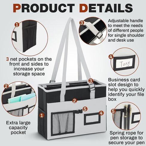 2 Pack File Folder Organizer Box Hanging File Tote Bag with Front Pocket and Handle Desktop Letter Size Folder Box Collapsible Portable Document Storage Bag for Office, Home, School, Travel in Saudi Arabia