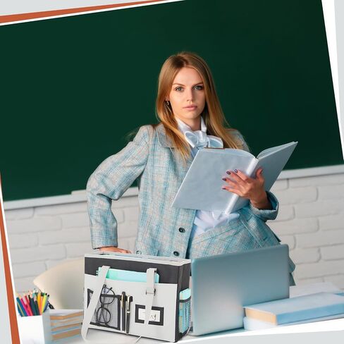 2 Pack File Folder Organizer Box Hanging File Tote Bag with Front Pocket and Handle Desktop Letter Size Folder Box Collapsible Portable Document Storage Bag for Office, Home, School, Travel in Saudi Arabia