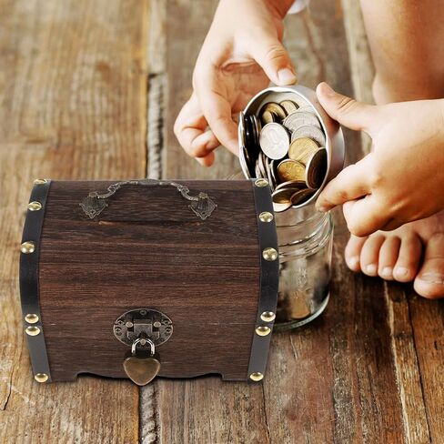 Nuobesty Piggy Bank ، 14x10cm عتيقة الكنز الخشبي صندوق الصدر الخشبي الأموال الادخار مربع JAR لتخزين العمود in Kuwait