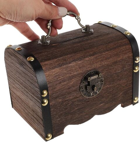 Nuobesty Piggy Bank ، 14x10cm عتيقة الكنز الخشبي صندوق الصدر الخشبي الأموال الادخار مربع JAR لتخزين العمود in Kuwait