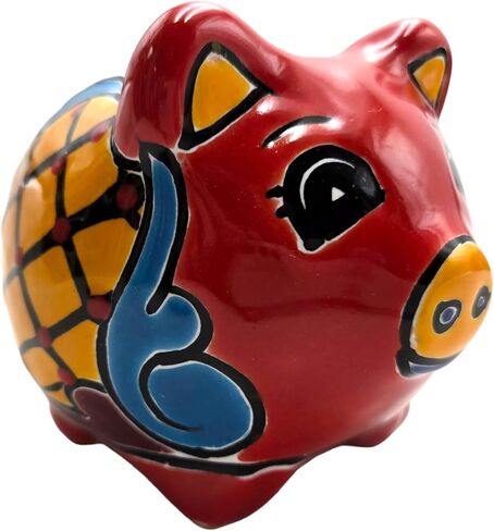 Talavera Piggy Bank Money Bank Mexican Pottery Folk Art يدويًا مصنوع يدويًا مصنوعًا متعدد الألوان (Multi 16) in Kuwait