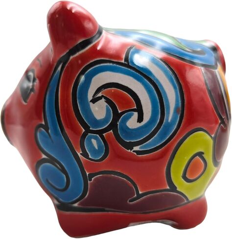 Talavera Piggy Bank Money Bank Mexican Pottery Folk Art يدويًا مصنوع يدويًا مصنوعًا متعدد الألوان (Multi 16) in Kuwait