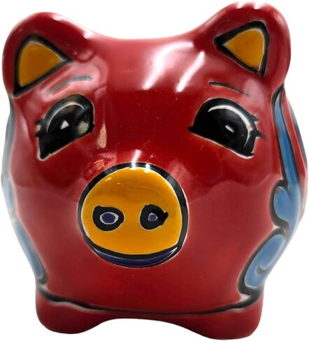 Talavera Piggy Bank Money Bank Mexican Pottery Folk Art يدويًا مصنوع يدويًا مصنوعًا متعدد الألوان (Multi 16) in Kuwait