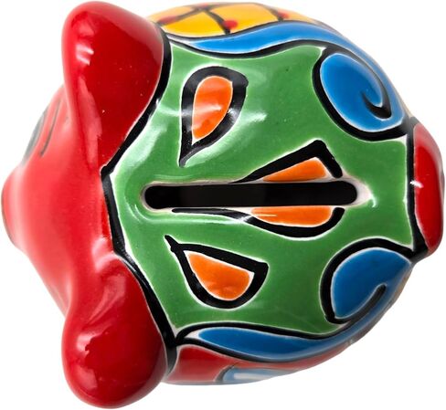 Talavera Piggy Bank Money Bank Mexican Pottery Folk Art يدويًا مصنوع يدويًا مصنوعًا متعدد الألوان (Multi 16) in Kuwait