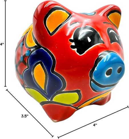 Talavera Piggy Bank Money Bank Mexican Pottery Folk Art يدويًا مصنوع يدويًا مصنوعًا متعدد الألوان (Multi 16) in Kuwait