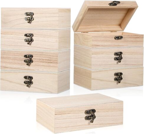 8 حزمة غير مكتملة صندوق خشبي 6 "× 4" × 2 "مربعات مجوهرات تخزين DIY صناديق تذكار صغيرة للحرف اليدوية in Kuwait