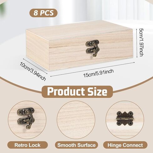 8 حزمة غير مكتملة صندوق خشبي 6 "× 4" × 2 "مربعات مجوهرات تخزين DIY صناديق تذكار صغيرة للحرف اليدوية in Kuwait