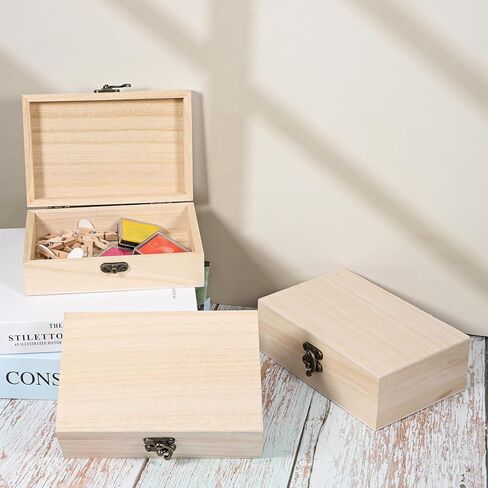 8 حزمة غير مكتملة صندوق خشبي 6 "× 4" × 2 "مربعات مجوهرات تخزين DIY صناديق تذكار صغيرة للحرف اليدوية in Kuwait